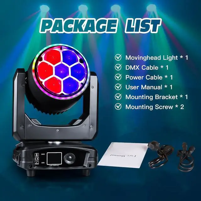 Alt view image 7 of 7 - 300W Moving Head DJ Light 7x40W LED Stage Lights RGBW Beam & Wash & Halo DMX512 Sound Activated for Parties Club Disco Events Wedding Church Opera