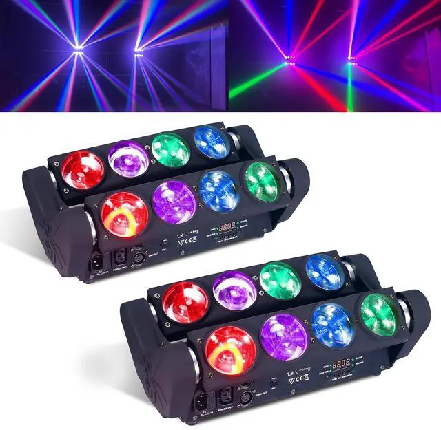 Main image of 8x15W Spider Moving Head Light LED RGBW 4in1 Portable Stage Light, Strobe Party Beam DJ Lighting DMX 512 & Sound Activated for KTV Disco Party Event 2 Pack