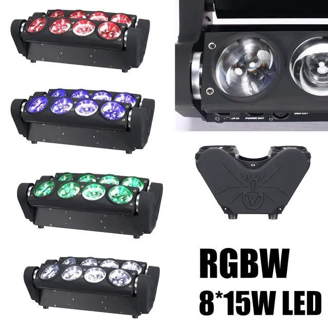 Alt view image 7 of 7 - 8x15W Spider Moving Head Light LED RGBW 4in1 Portable Stage Light, Strobe Party Beam DJ Lighting DMX 512 & Sound Activated for KTV Disco Party Event
