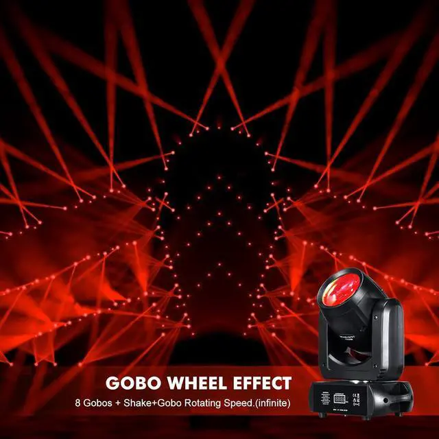 Alt view image 7 of 7 - Moving Head Light 150W Stage Lights 8 Gobos 8 Colors 12 Channels Beam Spotlights 18-Face Prism DMX 512 with Sound-Activated for Party Event Wedding DJ Lighting (1)