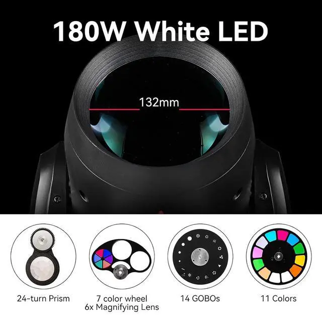 Alt view image 2 of 7 - DJ Light Moving Head 180W LED Spot Beam Zoom Lighting 14 Gobos 12 Colors Rotating prisms RDM DMX Stage Lights for Disco Club Party Dance Wedding Bar KTV Live Show