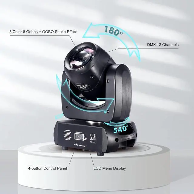 Alt view image 3 of 7 - 120W LED Moving Head Dj Light Roto Prism Beam Stage Lights 8 GOBOs 8 Colors DMX 512 12CH Sound DJ Lighting for Disco Party Events Wedding Stage Lighting (2)