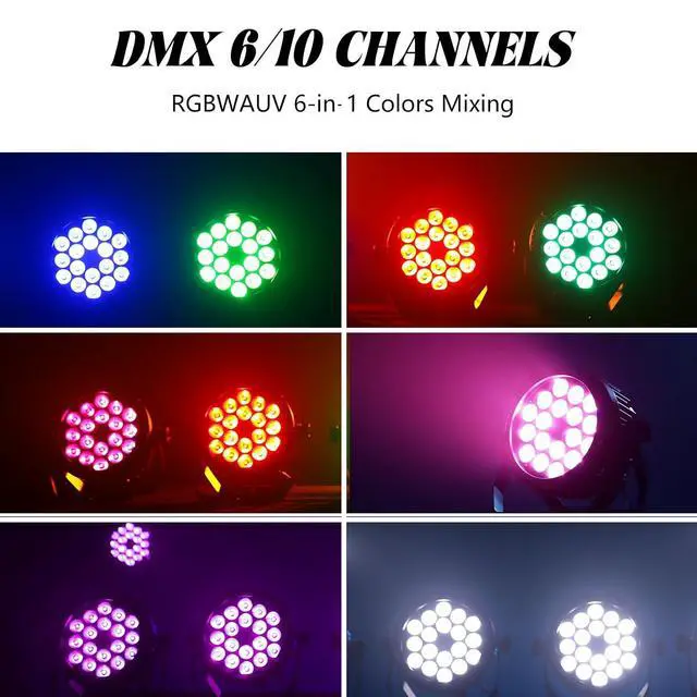 Alt view image 7 of 7 - Outdoor Waterproof Par Lights, IP65 Stage Light, LED Uplights with DMX512 Sound Activated, DJ Lighting for Christmas Event Party Wedding Disco (1, 6 Colors Mixed)