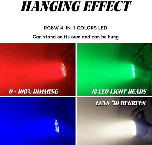 Alt view image 3 of 7 - Outdoor Waterproof Par Lights, IP65 Stage Light, LED Uplights with DMX512 Sound Activated, DJ Lighting for Christmas Event Party Wedding Disco (2, 4 Colors Mixed)