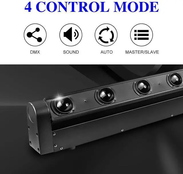 Alt view image 4 of 7 - 8 Eye LED Moving Head Light, 8x12W Stage Light Bar Strobe Beam Spider RGBW 4IN1 DMX 512 & Sound Activated 180° Tilt DJ Lighting for Party DJ Club KTV Disco Event Show