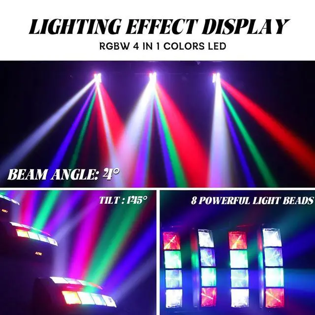 Alt view image 2 of 7 - LED Mini Spider Moving Head Light 8x5W Beam Stage Lights RGBW Sound Activated DMX-512 Control for DJ Party Bar Disco Show Wedding Event Stage Lighting