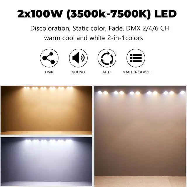 Alt view image 3 of 7 - 2x100W COB Par Lights for Stage 2-Eyes LED Blinder Fresnel Flash Strobe Wash DJ Lights DMX Sound Activated Audience Lighting for Church Party Wedding Cool&Warm White 2in1