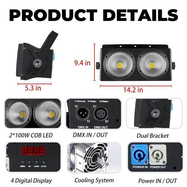 Alt view image 6 of 7 - 2x100W COB Par Lights for Stage 2-Eyes LED Blinder Fresnel Flash Strobe Wash DJ Lights DMX Sound Activated Audience Lighting for Church Party Wedding Cool&Warm White 2in1