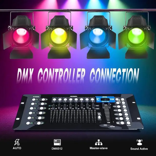 Alt view image 5 of 7 - Zoom Stage Light with Barn Doors, 200W COB Par Light, RGBW 4in1 Fresnel Wash Spotlight DMX512 Sound Activated for DJ Church Theater, Event, Wedding