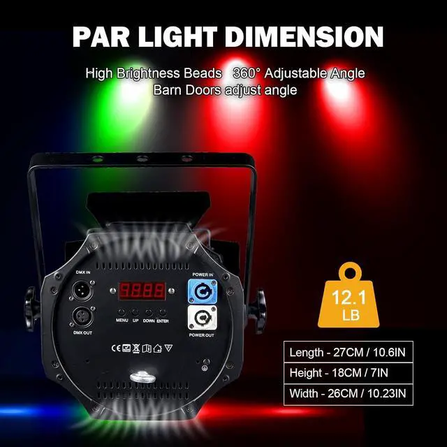 Alt view image 6 of 7 - Zoom Stage Light with Barn Doors, 200W COB Par Light, RGBW 4in1 Fresnel Wash Spotlight DMX512 Sound Activated for DJ Church Theater, Event, Wedding