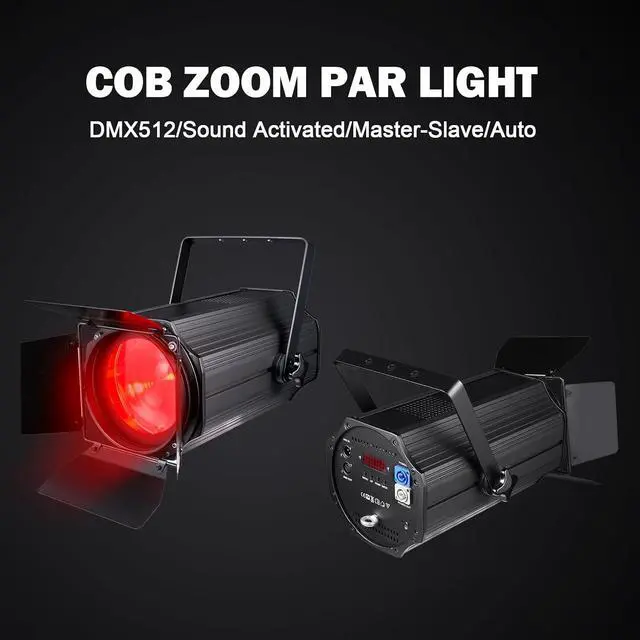 Alt view image 7 of 7 - Zoom Stage Light with Barn Doors, 200W COB Par Light, RGBW 4in1 Fresnel Wash Spotlight DMX512 Sound Activated for DJ Church Theater, Event, Wedding