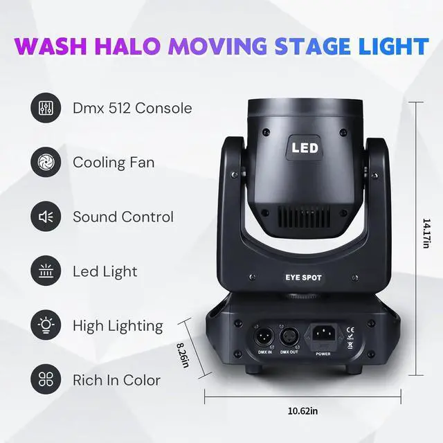 Alt view image 3 of 7 - DJ Light Moving Head 150W LED Stage Lights 8 GOBOs 8 Colors Bee Eye + Spot + Halo Effect DMX512 Sound Activated for Wedding DJ Party Club Disco Events
