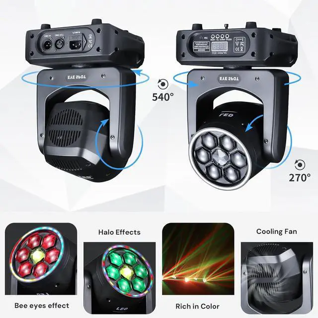 Alt view image 2 of 7 - DJ Light Moving Head 150W LED Stage Lights 8 GOBOs 8 Colors Bee Eye + Spot + Halo Effect DMX512 Sound Activated for Wedding DJ Party Club Disco Events