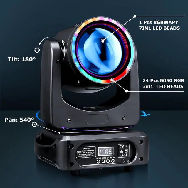Alt view image 7 of 7 - Moving Head DJ Light 100W LED Stage Lights Beam Halo DJ Lights 7 Colors Spotlights Strobe DMX512 Sound Activated for Party Wedding Live Show Parties DJ Equipment Lighting