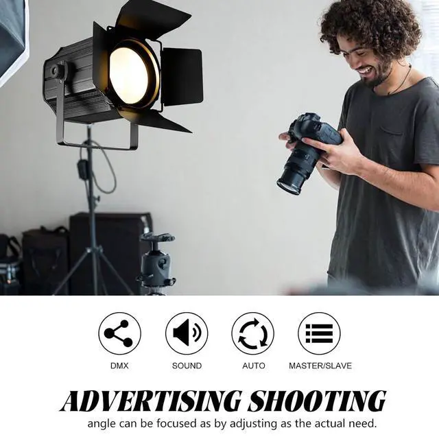 Alt view image 4 of 7 - COB Stage Lights with Barn Doors, COB Par Light 200W LED RGBWAUV DMX512 Master-Slave Sound DJ Lighting Spotlight Fresnel for Church Concert Wedding