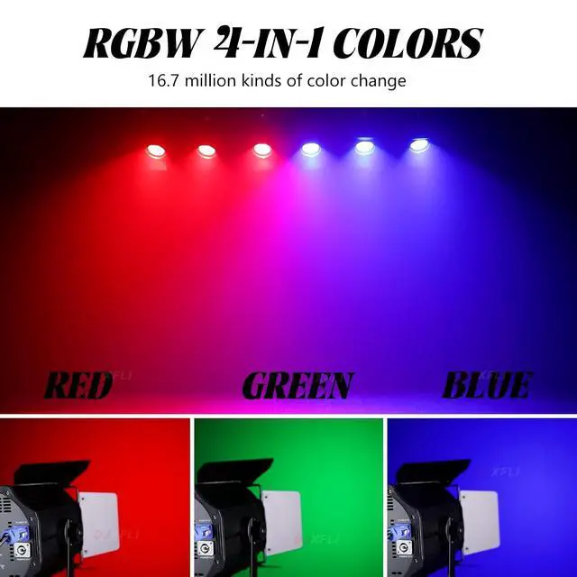 Alt view image 2 of 7 - COB Stage Lights with Barn Doors, COB Par Light 200W LED RGBW 4in1, DMX512 Master-Slave Sound DJ Lighting Spotlight Fresnel for Church Concert Wedding (4-Colors Style, 1)