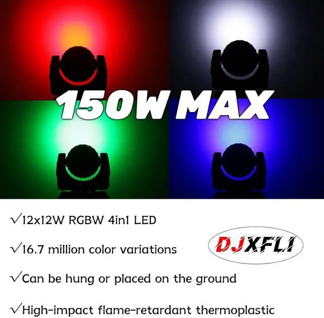 Alt view image 6 of 7 - Moving Head Light Beam Wash 12x12W LED Stage Lighting RGBW 4in1 Professional DMX 512 Strobe Effect Sound Activated DJ Lights for DJ Night Clubs Disco KTV Bar Show (1 Pack)