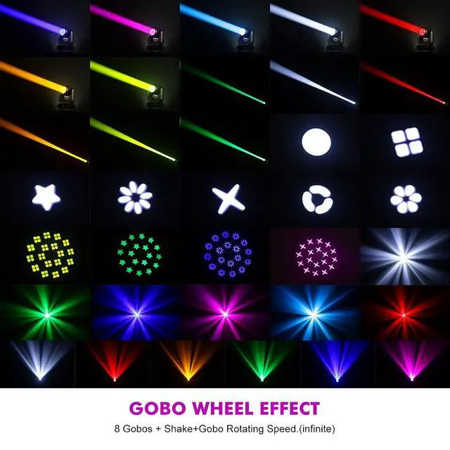 Alt view image 5 of 7 - Moving Head Light 150W Stage Lights 8 Gobos 8 Colors 12 Channels Beam Spotlights 18-Face Prism DMX 512 with Sound-Activated for Party Event Wedding DJ Lighting (1)