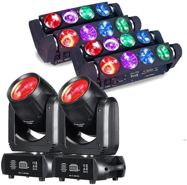 Main image of 2 Pack 8x15W Spider Moving Head Light & 2 Pack 150W LED Moving Head Lights Beam Stage Lights GOBO 18-Face Roto