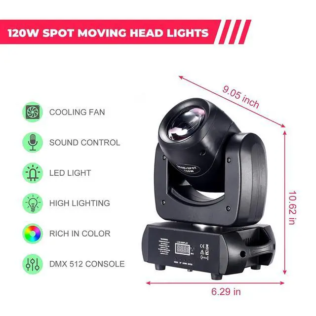 Alt view image 2 of 7 - 120W LED Moving Head Dj Light Roto Prism Beam Stage Lights 8 GOBOs 8 Colors DMX 512 12CH Sound DJ Lighting for Disco Party Events Wedding Stage Lighting (2)