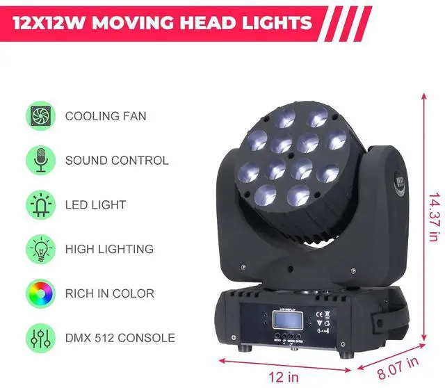 Alt view image 7 of 7 - Moving Head Light Beam Wash 12x12W LED Stage Lighting RGBW 4in1 Professional DMX 512 Strobe Effect Sound Activated DJ Lights for DJ Night Clubs Disco KTV Bar Show (1 Pack)