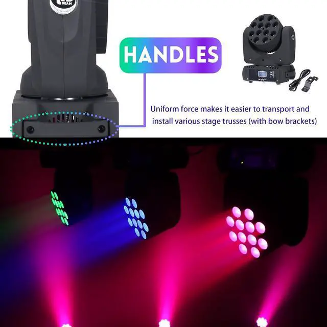 Alt view image 3 of 7 - Moving Head Light Beam Wash 12x12W LED Stage Lighting RGBW 4in1 Professional DMX 512 Strobe Effect Sound Activated DJ Lights for DJ Night Clubs Disco KTV Bar Show (1 Pack)