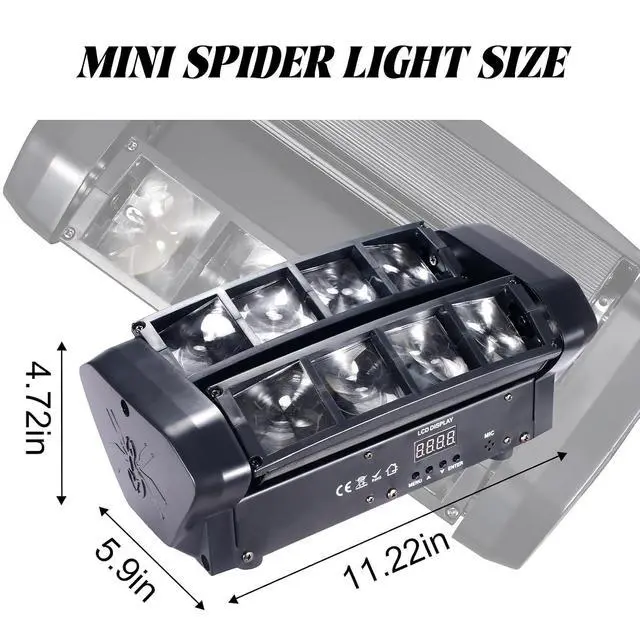 Alt view image 6 of 7 - Moving Head Lights LED Stage Light 2pack 8x15W + 2pack 8x5W Spider Lighting DMX 512 & Sound Activated for KTV Disco Party Event 2 Pack