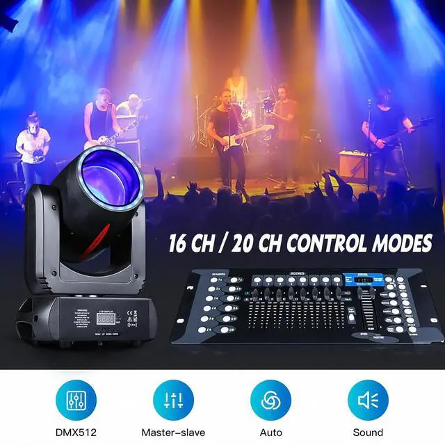 Alt view image 3 of 7 - 150W LED DJ Light Moving Head Stage Light Beam Halo 8 Gobos 8 Colors 3D Rotating 18-Facet Prism, DMX 512 Sound Activated for Wedding Party Church Live Events Club Disco