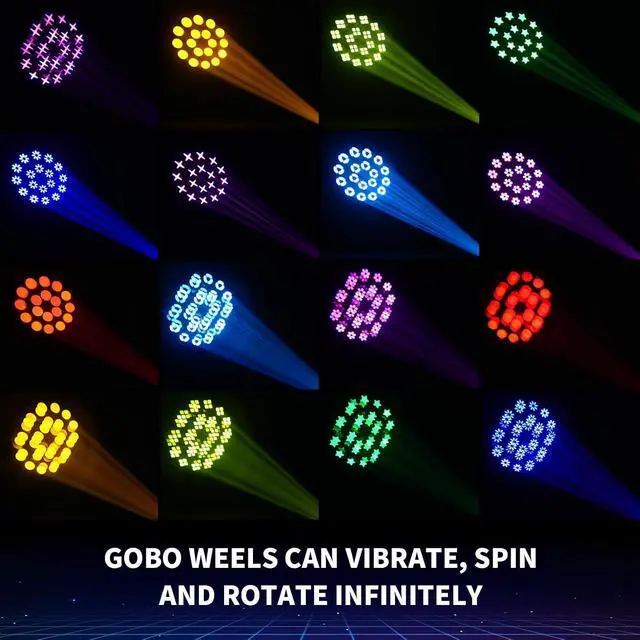 Alt view image 4 of 7 - 150W LED DJ Light Moving Head Stage Light Beam Halo 8 Gobos 8 Colors 3D Rotating 18-Facet Prism, DMX 512 Sound Activated for Wedding Party Church Live Events Club Disco