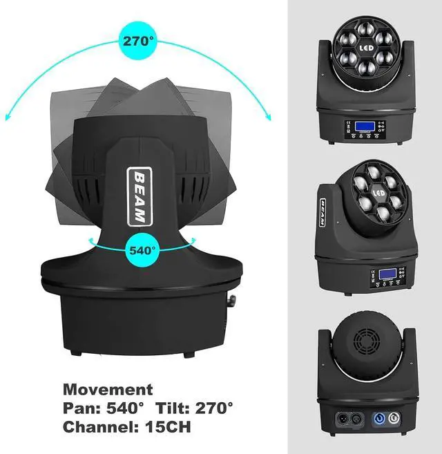 Alt view image 7 of 7 - 8x15W Spider Moving Head Light LED 6x15W Mini Bee Eye Moving Head DJ Light, 90W LED RGBW Stage Light