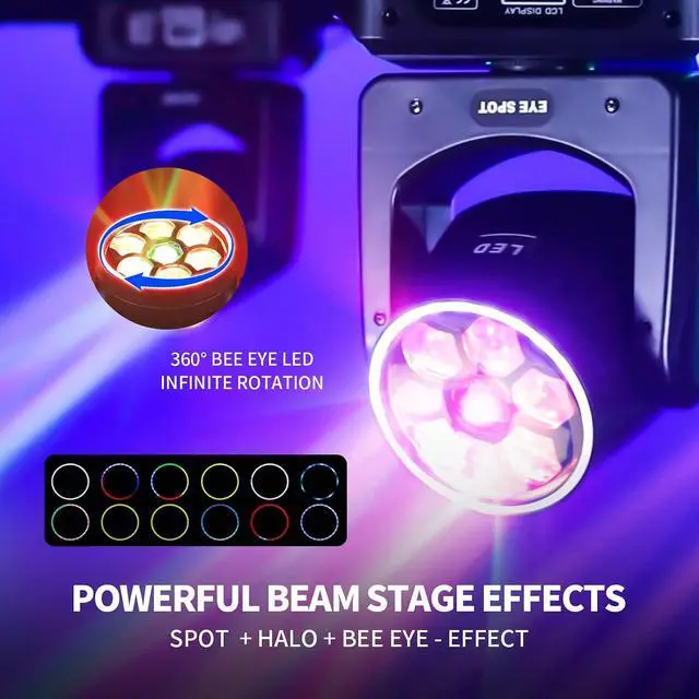 Alt view image 4 of 7 - DJ Light Moving Head 150W LED Stage Lights 8 GOBOs 8 Colors Bee Eye + Spot + Halo Effect DMX512 Sound Activated for Wedding DJ Party Club Disco Events