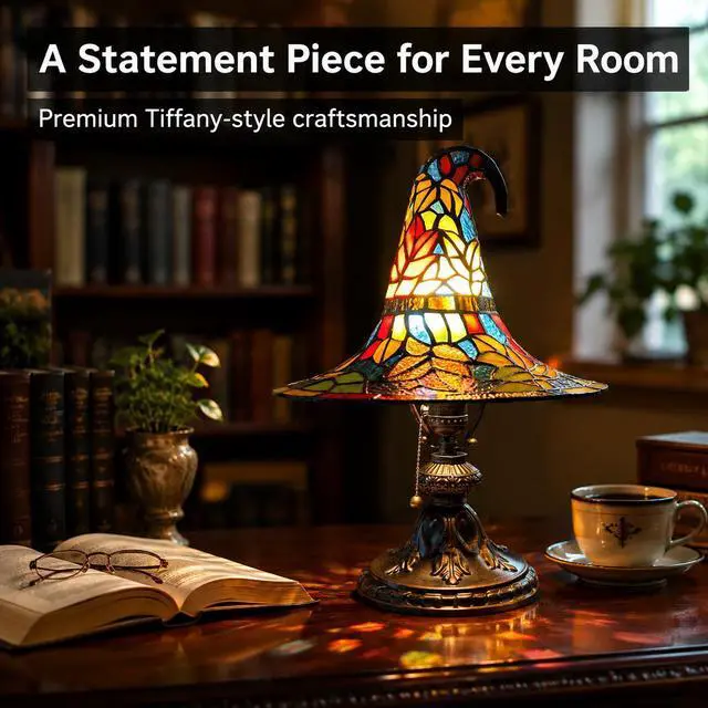 Alt view image 5 of 7 - Witch Hat Night Light Gothic Resin Table Lamp, Halloween Decorative Lighting for Bedroom Living Room, Spooky Witch Decor Gift for Horror Fans 18cm USB Plug Switch LED Light