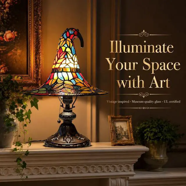 Alt view image 6 of 7 - Witch Hat Night Light Gothic Resin Table Lamp, Halloween Decorative Lighting for Bedroom Living Room, Spooky Witch Decor Gift for Horror Fans 18cm USB Plug Switch LED Light
