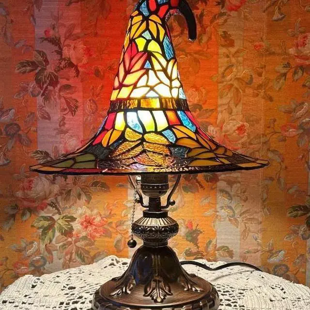 Alt view image 7 of 7 - Witch Hat Night Light Gothic Resin Table Lamp, Halloween Decorative Lighting for Bedroom Living Room, Spooky Witch Decor Gift for Horror Fans 18cm USB Plug Switch LED Light