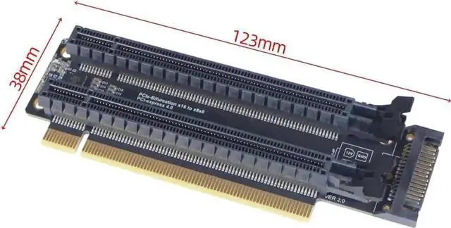 Alt view image 4 of 5 - PCI-E 4.0 x16 1 to 2 Expansion Card Gen4 Split Card PCIe-Bifurcation x16 to x8x8 with 20mm Spaced Slots CPU4P Power Supply Port (SATA)