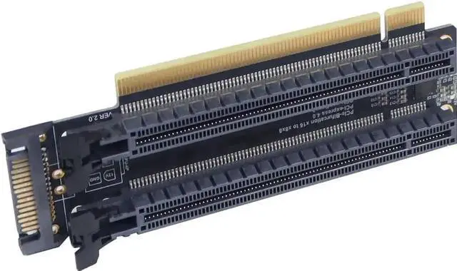 Alt view image 5 of 5 - PCI-E 4.0 x16 1 to 2 Expansion Card Gen4 Split Card PCIe-Bifurcation x16 to x8x8 with 20mm Spaced Slots CPU4P Power Supply Port (SATA)