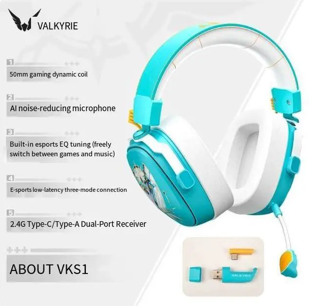 Main image of VALKYRIE/Wargear VK S1 gaming headphones - 3-mode, low-latency gaming chip, dedicated for FPS games blue