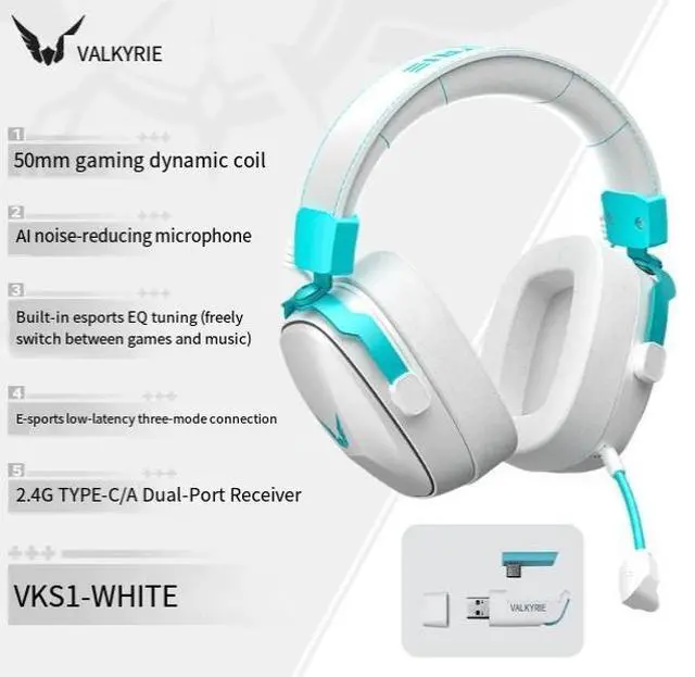 Main image of VALKYRIE/Wargear VK S1 gaming headphones - 3-mode, low-latency gaming chip, dedicated for FPS games white