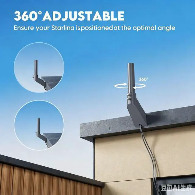 Alt view image 3 of 5 - Mini/V5 Outdoor Antenna Roof Mount Bracket, Heavy Duty Aluminum Alloy Antenna Support Stand with 360° Rotation and Internal Cable Outlet for Satellite and Wireless Antennas