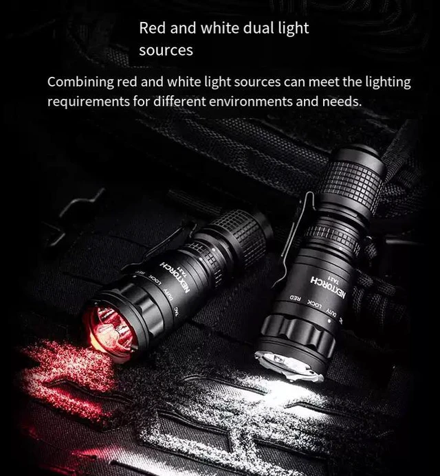 Alt view image 2 of 5 - NEXTORCH TA21 1300 Lumen Tactical Flashlight Dual Red & White Light, 160m Throw, One-Step Strobe, Nano-Ceramic Glass Breaker, IPX8, for EDC & Duty