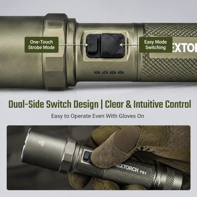 Alt view image 3 of 7 - NEXTORCH P81 3700 Lumens Tactical Flashlight 370m Throw, Nano-Ceramic Glass Breaker, One-Button Strobe, USB-C Rechargeable 21700, IPX7 Waterproof for Emergency Escape & Outdoor(Silver)