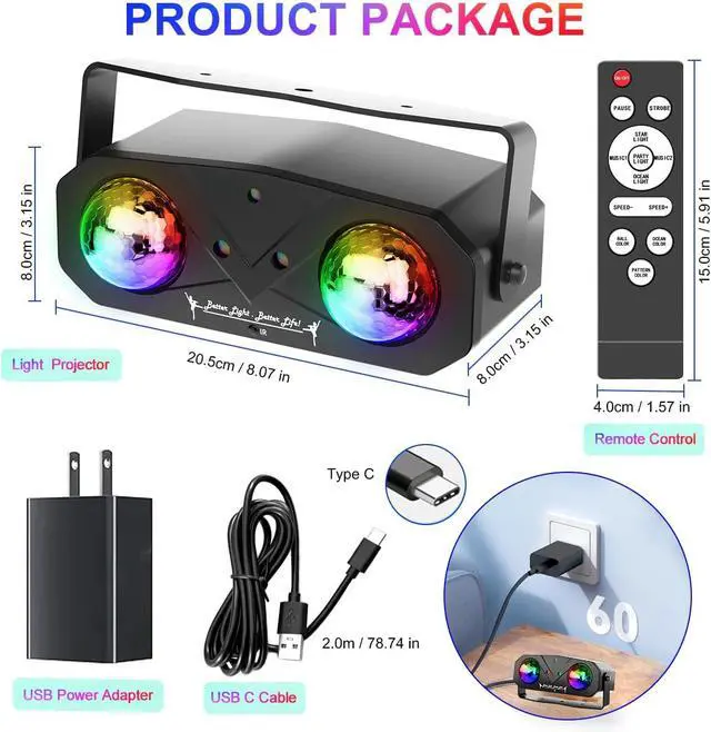 Alt view image 7 of 7 - Disco Ball Light,Party Disco Strobe Ocean Star Projector Dj Dance Light Sound Activated with Remote Control Stage Rave for Parties Bar Birthday Wedding KTV Christmas Halloween Dancing Décor