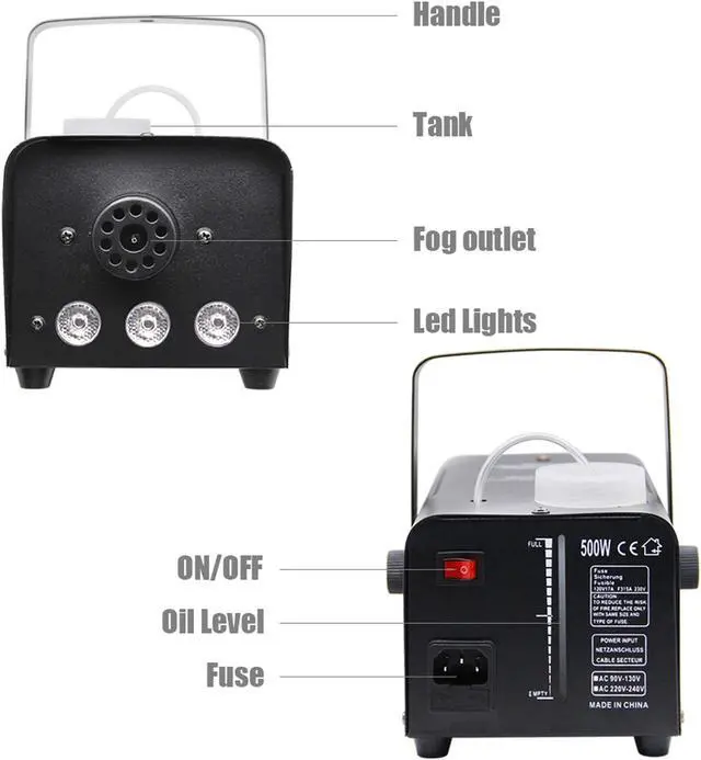 Alt view image 6 of 7 - ATDAWN Fog Machine with Lights, Wireless Remote Control, Smoke Machine with 7 Colors Lights for Stage Party Effect, Halloween Wedding Special Event