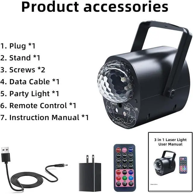 Alt view image 6 of 7 - Disco Ball Multi-Color Laser Pattern Light for Parties,Sound Activated Strobe Lights with Remote Control, Stage Light For Home Karaoke Dance Birthday Events & Nightclub.