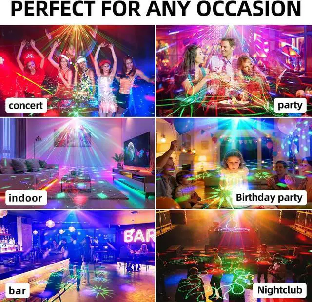 Alt view image 5 of 7 - Disco Ball Multi-Color Laser Pattern Light for Parties,Sound Activated Strobe Lights with Remote Control, Stage Light For Home Karaoke Dance Birthday Events & Nightclub.