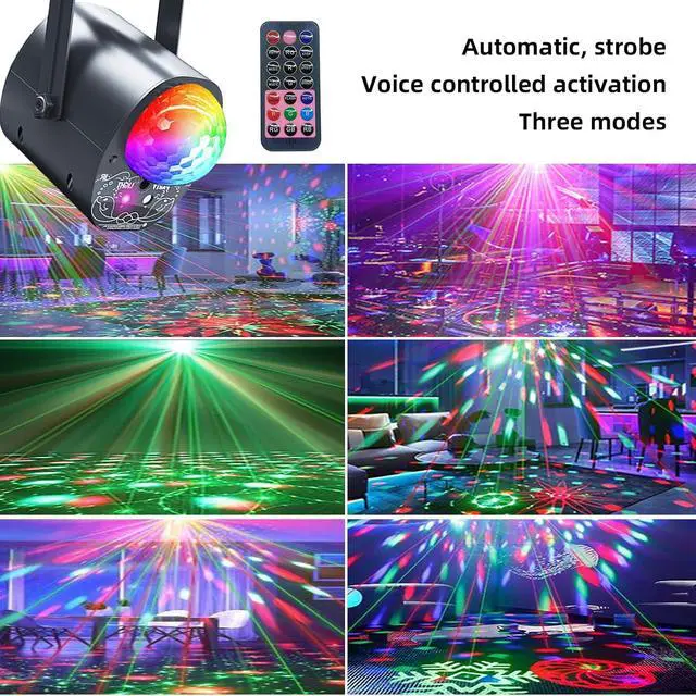 Alt view image 2 of 7 - Disco Ball Multi-Color Laser Pattern Light for Parties,Sound Activated Strobe Lights with Remote Control, Stage Light For Home Karaoke Dance Birthday Events & Nightclub.