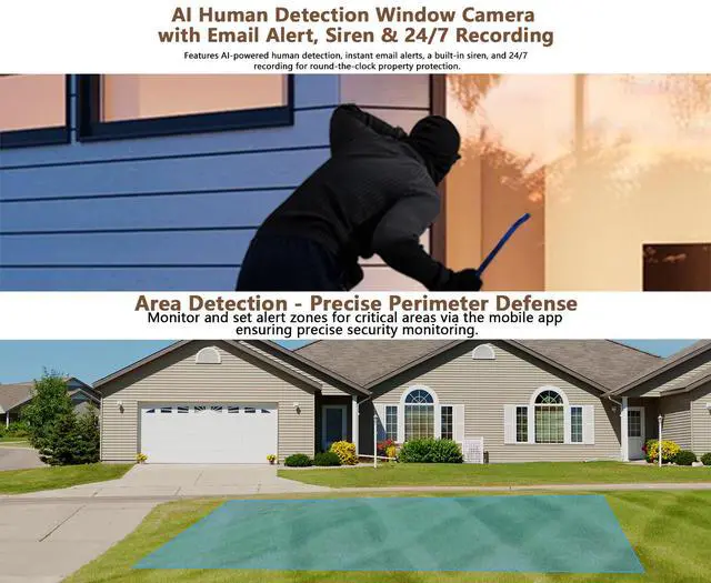 Alt view image 2 of 7 - K12 2K QHD Window Camera, F1.0 Aperture Full-Color Night Vision, Area Detection, 2-Way Audio, 2.4GHz WiFi Home Security Cam