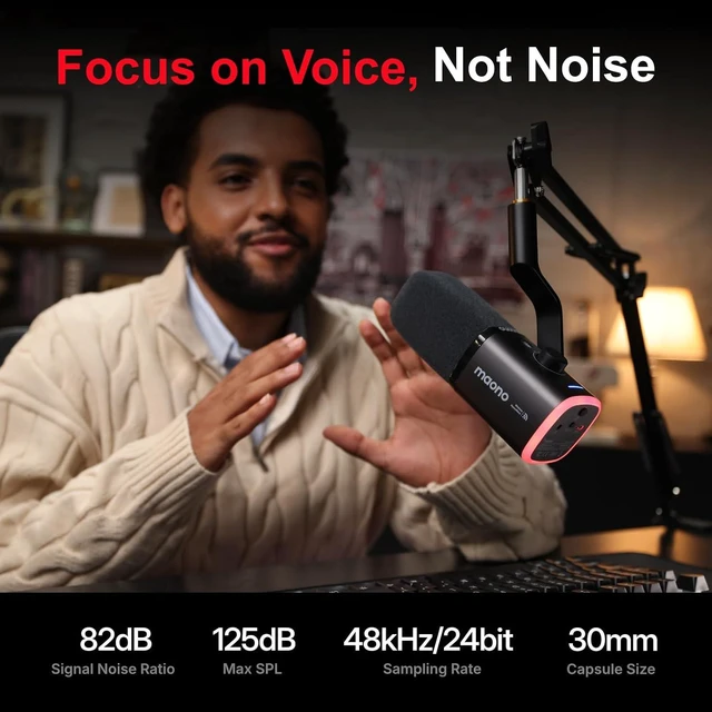 Alt view image 3 of 7 - MAONO PD100W Wireless Dynamic Gaming Microphone for PC with USB-C Receiver,One-Click Noise Reduction,Custom RGB,Mute,Monitoring, Wireless Desktop Mic