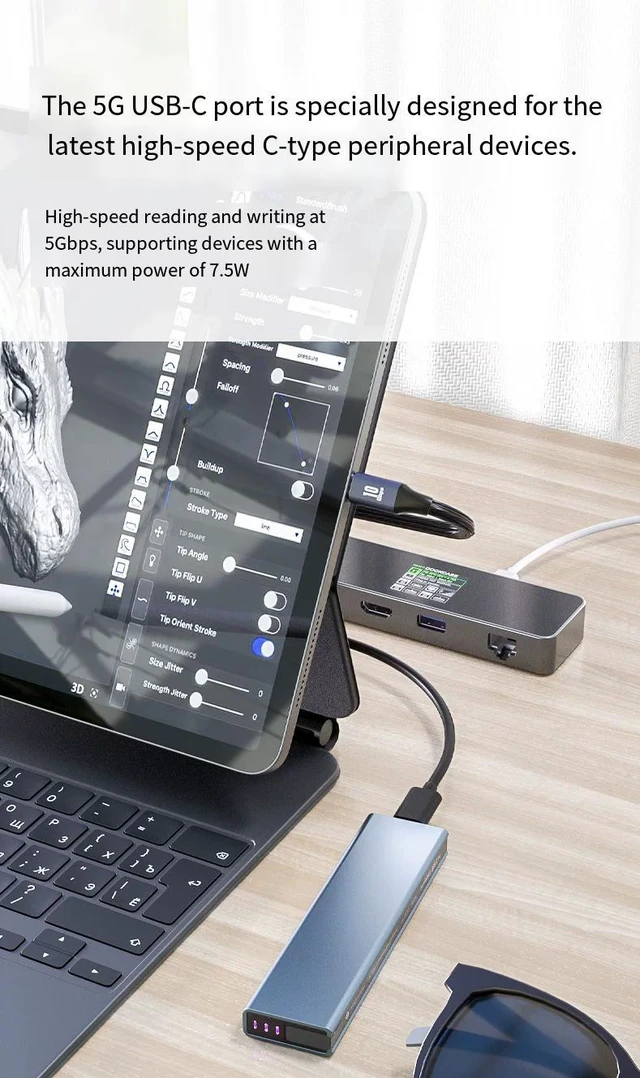 Alt view image 6 of 6 - DOCKCASE Visual Smart USB C Hub (6-in-1) with HDMI Port 4K@60Hz, 100w PD Power Delivery, 3 USB-A Data Ports, Gigabit Ethernet Port, 2 5Gbps USB-C Data Port for for MacBook Air/Pro, Ipad Pro, XPS
