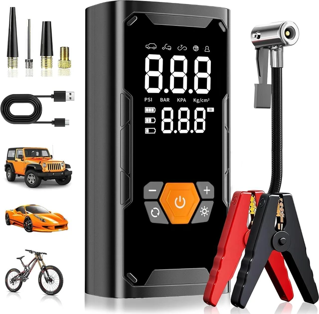 Main image of 6000A Car Battery Jump Starter with Air Compressor 150PSI, Car Jumper Starter Portable (9L Gas/7L Diesel), Battery Charger with Auto-Shutoff Tire Inflator, Jumper Cables and Light